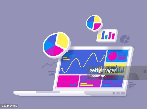 statistiken datenanalyse laptop - softwareaktualisierung stock-grafiken, -clipart, -cartoons und -symbole