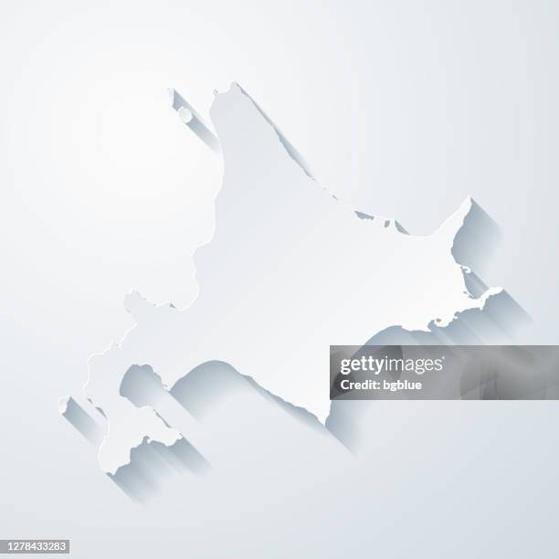 hokkaido map with paper cut effect on blank background - hokkaidō stock illustrations