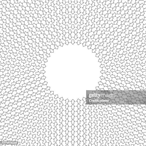 stroke arrows pattern in concentric circles, pointing inwards against copy space - contracting stock illustrations