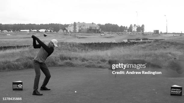 Aaron Rai of England tees off on the 18th hole during the final round of the Aberdeen Standard Investments Scottish Open at The Renaissance Club on...