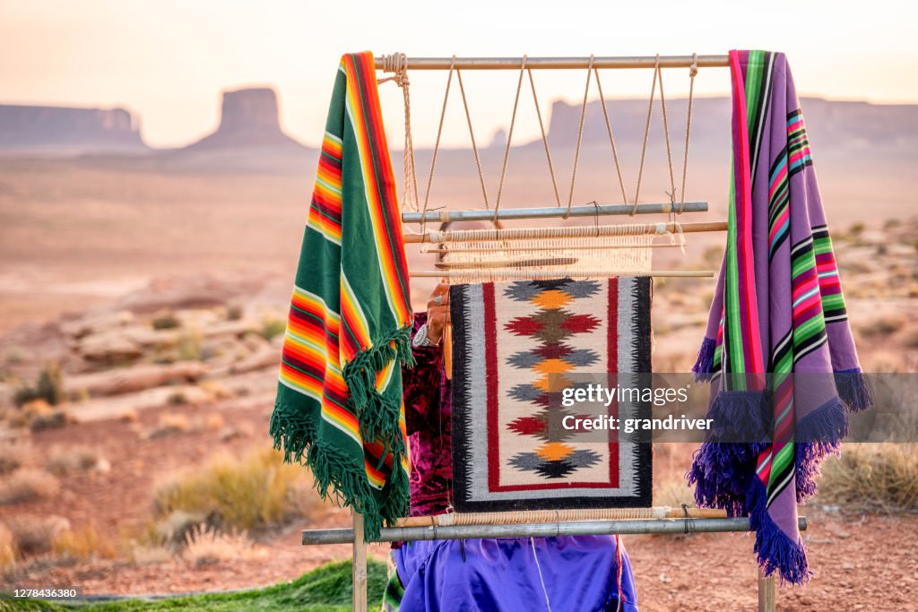Traditional Navajo Loom for Making Blankets displayed in front of the Monument Valley Tribal Park in Northern Arizona at Dusk