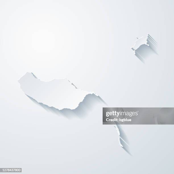 madeira islands map with paper cut effect on blank background - madeira stock illustrations