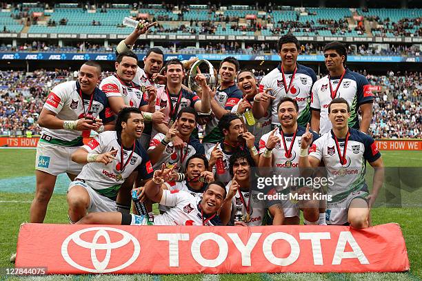 The Warriors celebrate after winning the 2011 Toyota Cup Grand Final match between the Warriors and the North Queensland Cowboys at ANZ Stadium on...