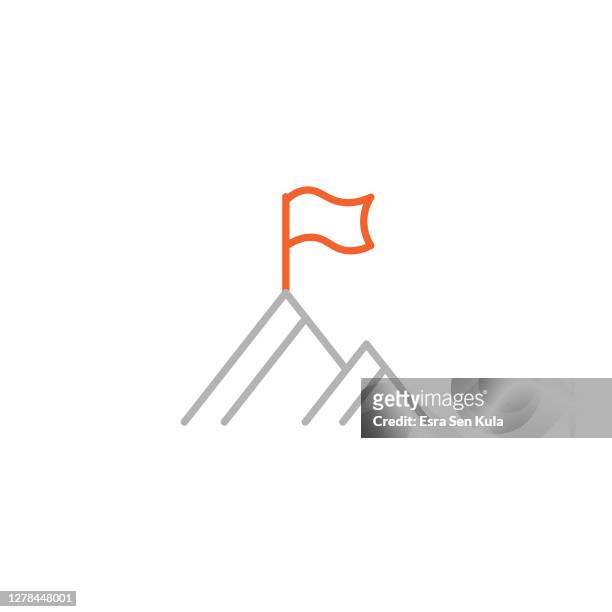 peak icon with editable stroke - mountain peak with flag stock illustrations