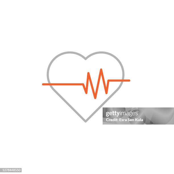 herz- und pulsspursymbol mit editierbarem strich - pulslinie stock-grafiken, -clipart, -cartoons und -symbole