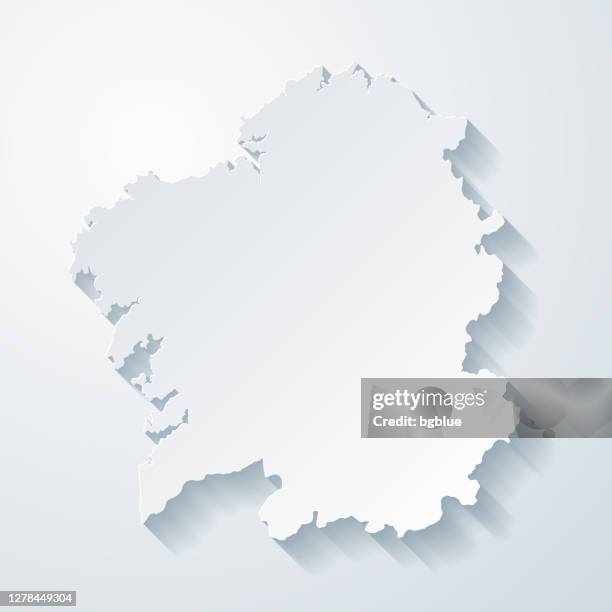 galicia map with paper cut effect on blank background - santiago de compostela stock illustrations