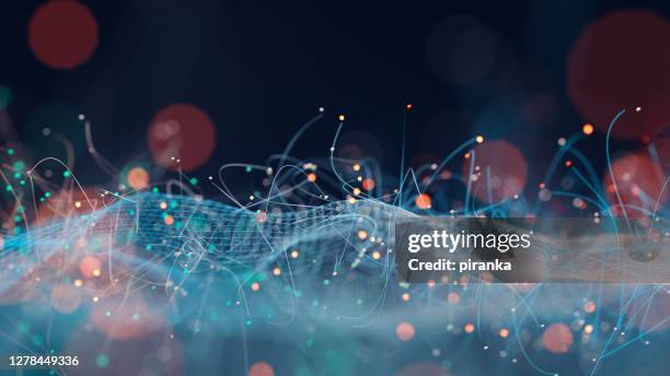 paisaje de la cuadrícula y el fondo de las partículas brillantes - dividir fotografías e imágenes de stock