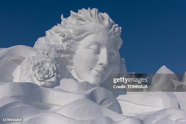 ice sculpture at harbin international ice and snow festival - snow festival stock pictures, royalty-free photos & images