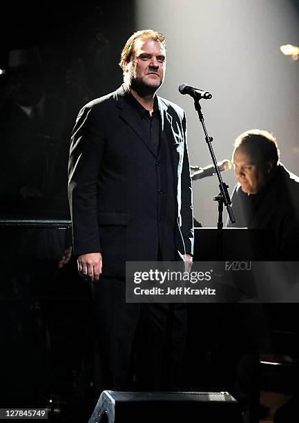 Bryn Terfel performs on stage during STING: 25th Anniversary/60th Birthday Concert to Benefit Robin Hood Foundation at Beacon Theatre on October 1,...