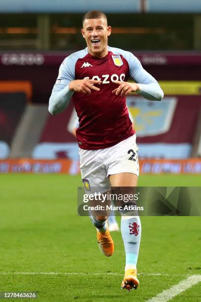 Ross Barkley of Aston Villa celebrates after scoring his team's fifth goal during the Premier League match between Aston Villa and Liverpool at Villa...