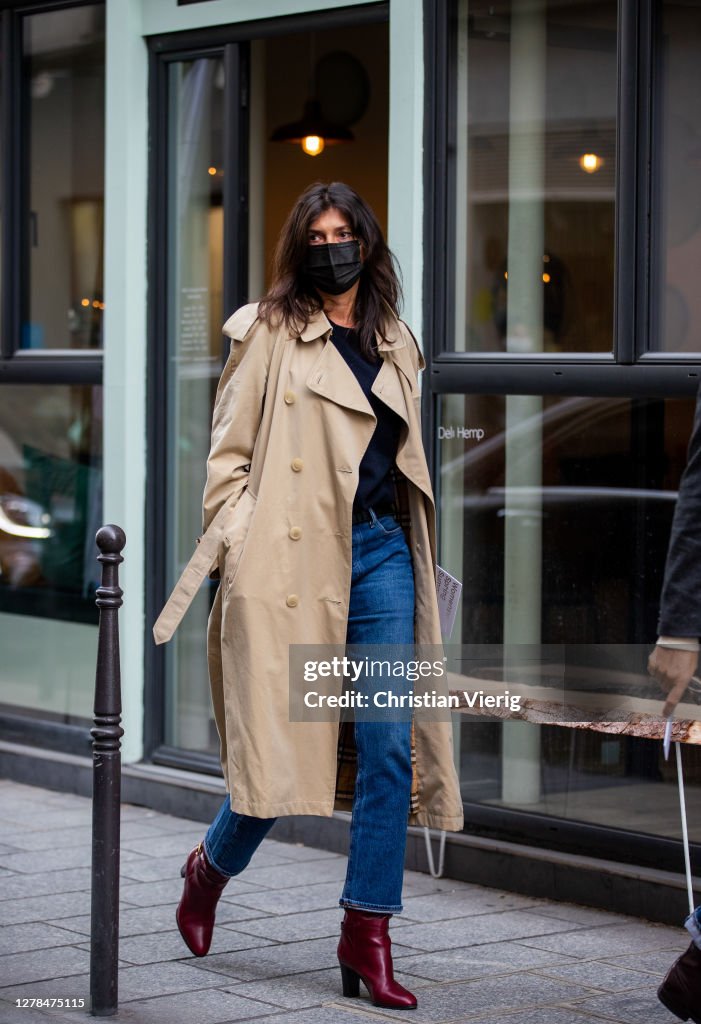 Emmanuelle Alt seen wearing trench coat outside Paco Rabanne during ...