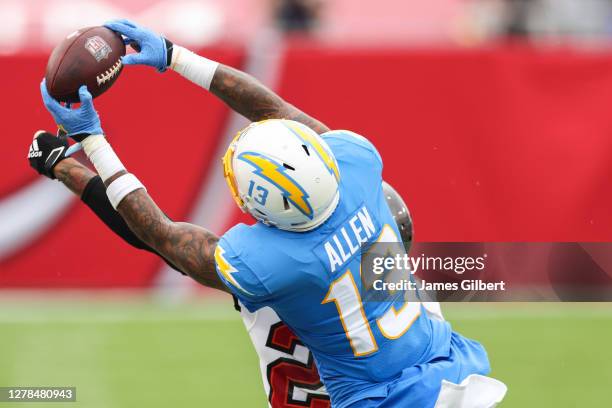 Keenan Allen of the Los Angeles Chargers catches a pass during the second half of a game against the Tampa Bay Buccaneers at Raymond James Stadium on...