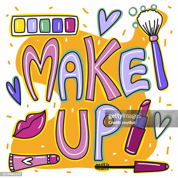 make up cute doodle illustration with hand drawn colorful symbols. - human skin texture vector stock illustrations