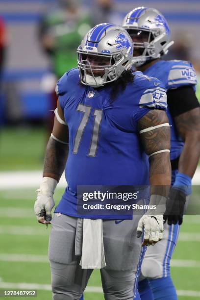 Danny Shelton of the Detroit Lions plays against the New Orleans Saints at Ford Field on October 04, 2020 in Detroit, Michigan. New Orleans won the...