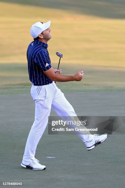 Sergio Garcia of Spain celebrates after making birdie on the 18th green during the final round to win the Sanderson Farms Championship at The Country...