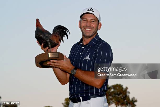 Sergio Garcia of Spain celebrates with the trophy after winning the Sanderson Farms Championship at The Country Club of Jackson on October 04, 2020...