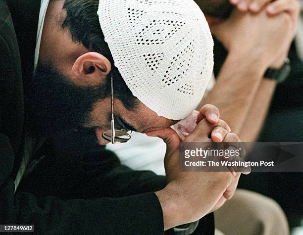 Sheikh Anwar Al-Awlaki , the Imam of the Dar Al Hijrah muslim mosque in Falls Church, prays during a community press conference/ prayer service at...