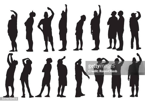 people looking up silhouettes - in silhouette stock illustrations