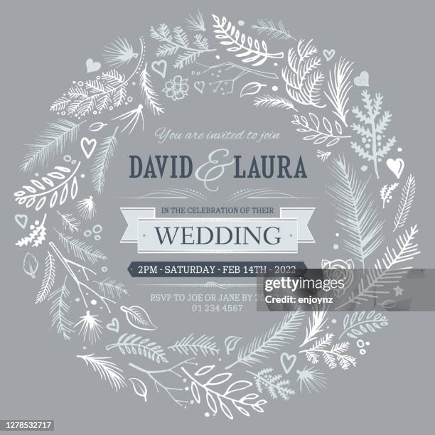 gray wedding invitation wreath - wedding background stock illustrations