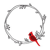 Red Cardinal Bird on a Wreath Frame Vector