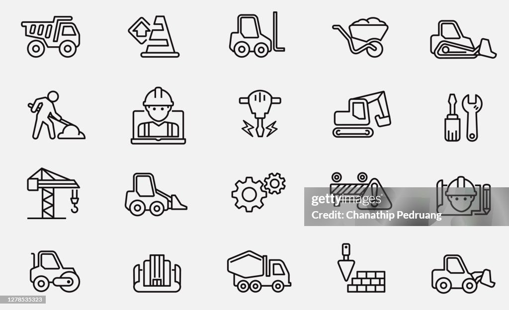 Bianco e nero sotto le icone di costruzione illustrazione di repertorio Cantiere, Industria delle costruzioni, Costruzione di strade, Costruzione, Road Work Ahead Sign