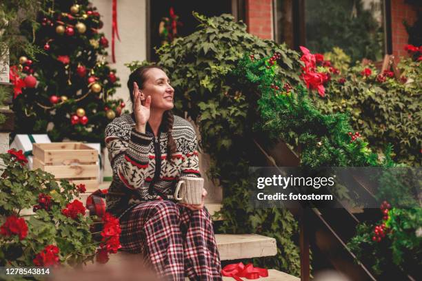 hallo en vrolijk kerstfeest aan mijn buren! - christmas tree stockfoto's en -beelden