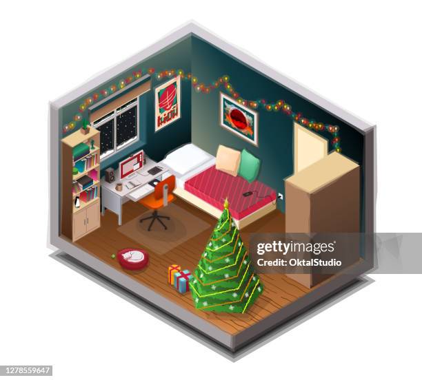 weihnachtszimmer - hausmodell stock-grafiken, -clipart, -cartoons und -symbole