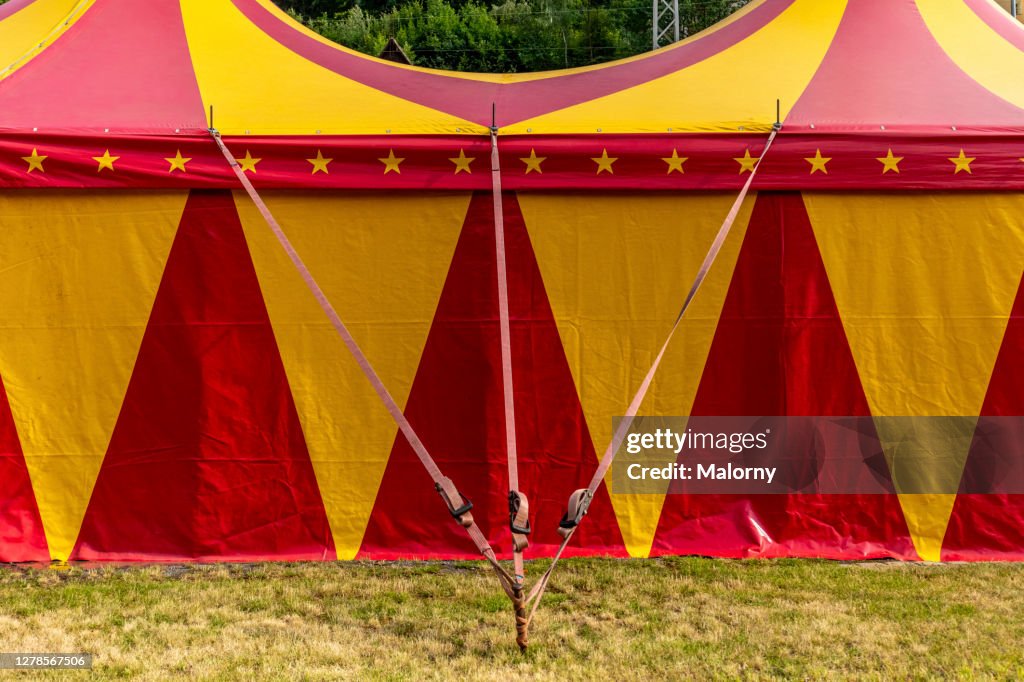 Red and yellow circus tent.