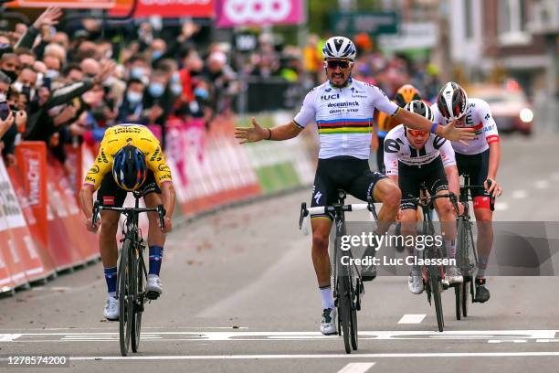 Sprint / Arrival / Primoz Roglic of Slovenia and Team Jumbo-Visma / Julian Alaphilippe of France and Team Deceuninck - Quick-Step World Champion...