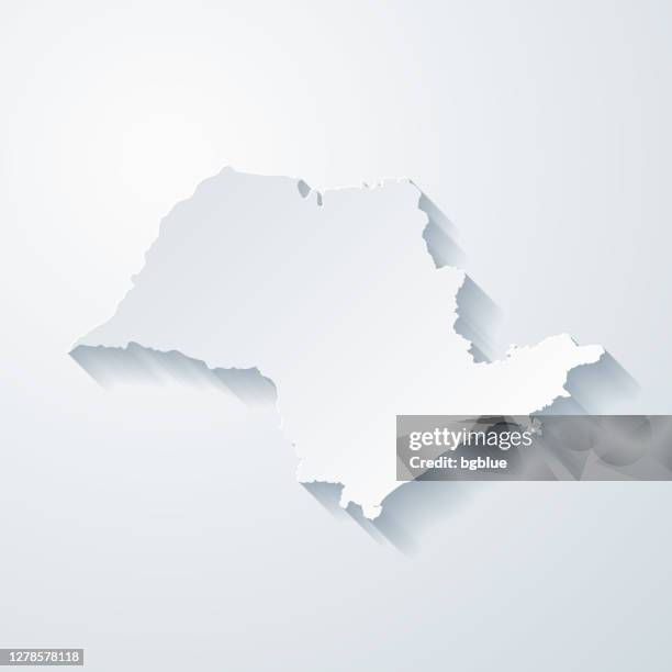 sao paulo map with paper cut effect on blank background - paper map stock illustrations