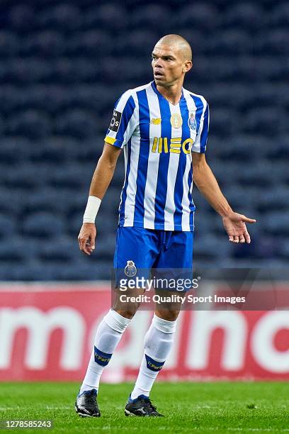 Kepler Lima 'Pepe' of FC Porto reacts during the Liga NOS match between FC Porto and CS Maritimo at Estadio do Dragao on October 03, 2020 in Porto,...