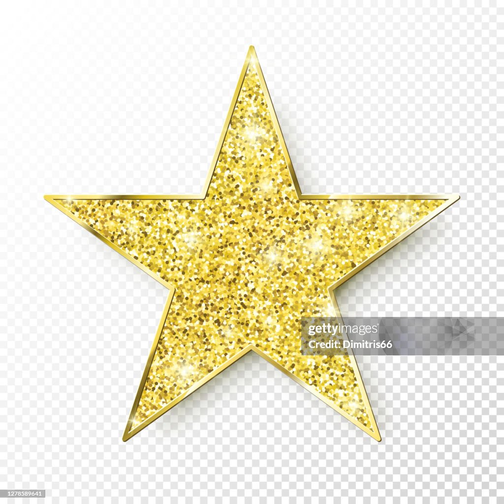 Gold Glitter Star With Shadow Isolated On Transparent Background