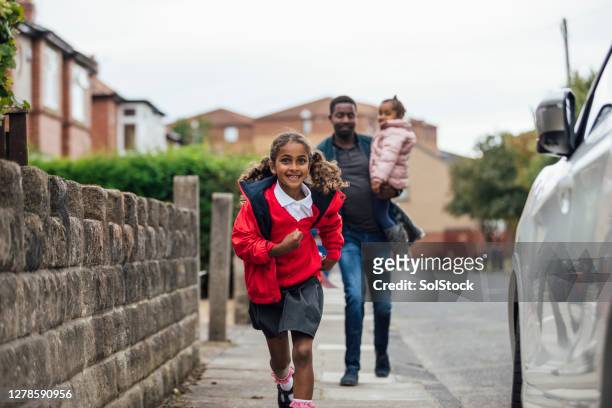 excited for school - parent daughter school uniform stock pictures, royalty-free photos & images