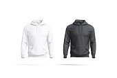 Blank black and white sport hoodie with hood mockup set