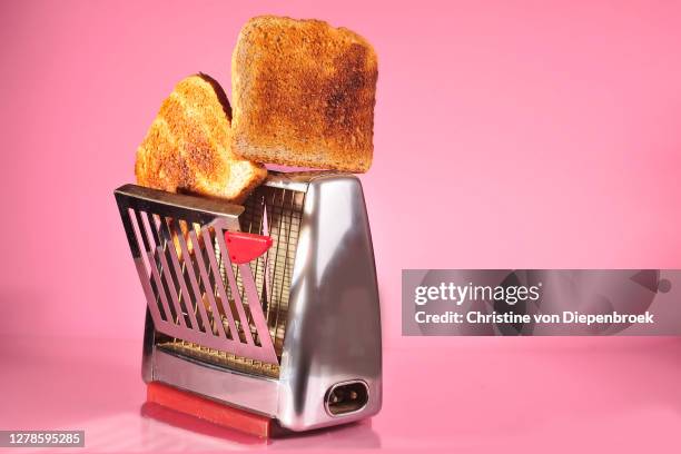 vintage toaster with bread - old toaster stock pictures, royalty-free photos & images