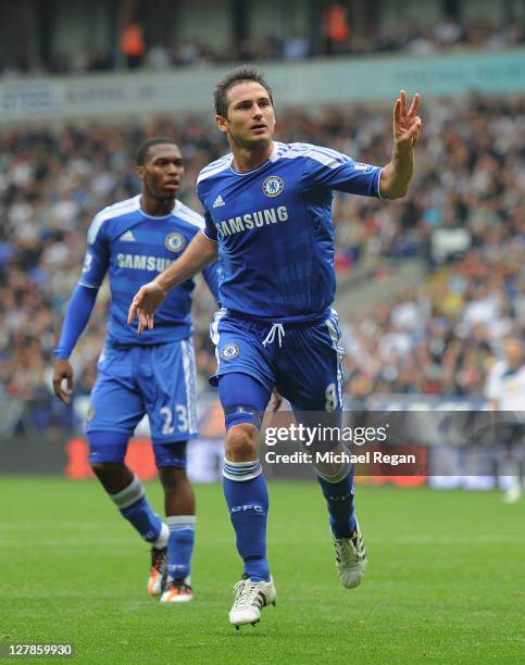 Frank Lampard of Chelsea celebrates scoring his hat-trick to make it 5-1 during the Barclays Premier League match between Bolton Wanderers and...