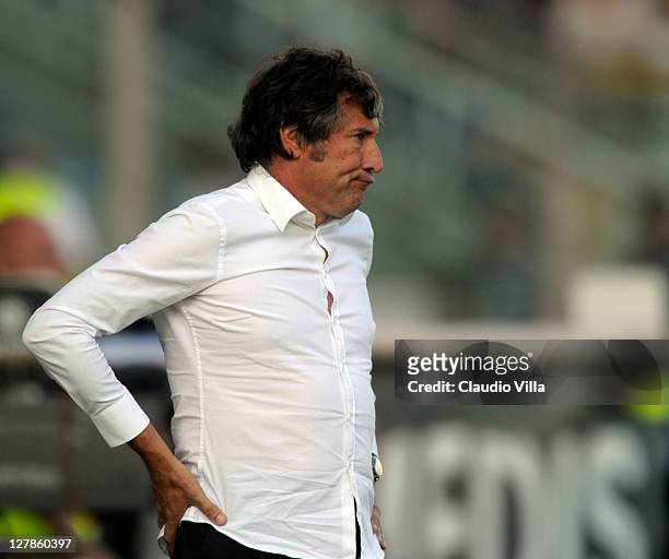 Genoa CFC head coach Alberto Malesani looks on during the Serie A match between Parma FC and Genoa CFC at Stadio Ennio Tardini on October 2, 2011 in...