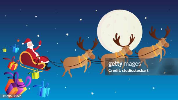 santa and reindeer in snow - climbing tree stock illustrations