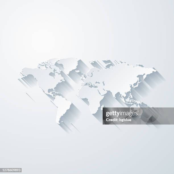 ilustrações de stock, clip art, desenhos animados e ícones de world map with paper cut effect on blank background - planet earth