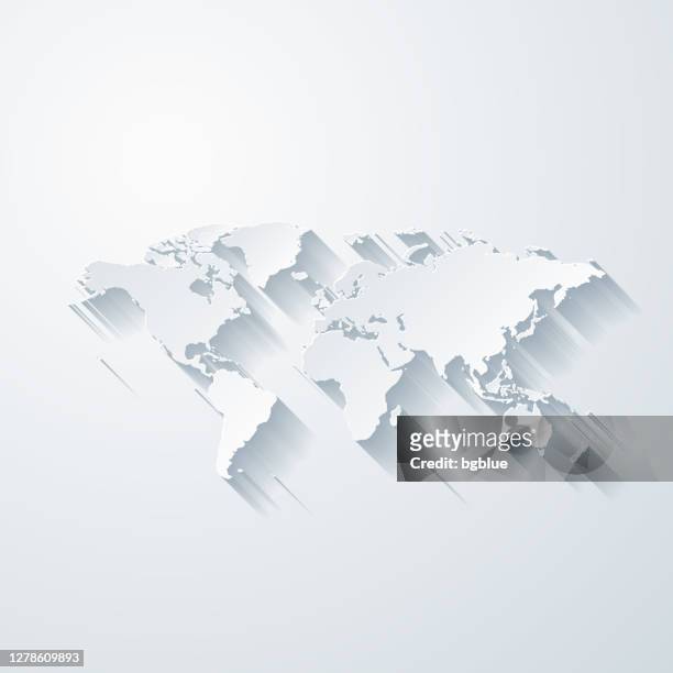 world map with paper cut effect on blank background - asia stock illustrations