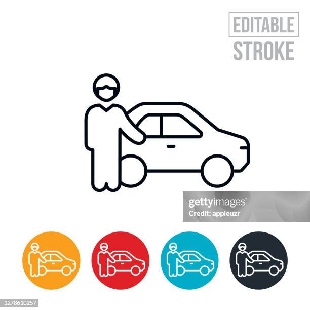 chauffeur wearing face mask thin line icon - editable stroke - chauffeur stock illustrations