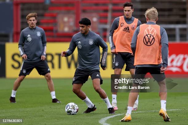Mahmoud Dahoud controls the ball during a training session of Germany at RheinEnergieStadion on October 05, 2020 in Cologne, Germany. Germany will...