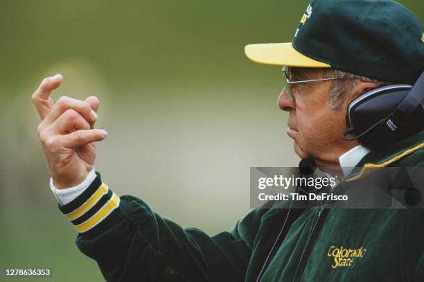 Earle Bruce, Head Coach of the Colorado State Rams during the NCAA Division I-A Western Athletic Conference football game against the San Diego State...