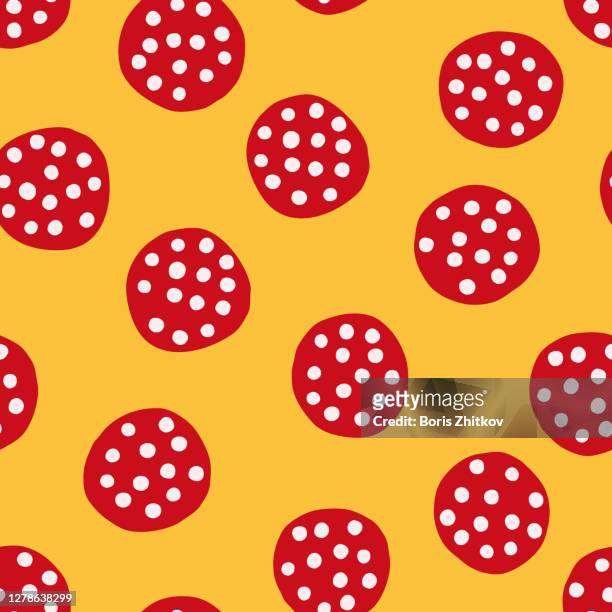 pepperoni seamless pattern - salami stock pictures, royalty-free photos & images