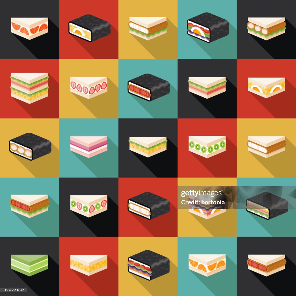 Japanese Konbini Sandwiches Icon Set