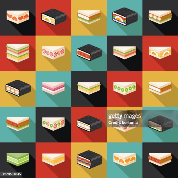 japanese konbini sandwiches icon set - deep fried shrimp stock illustrations