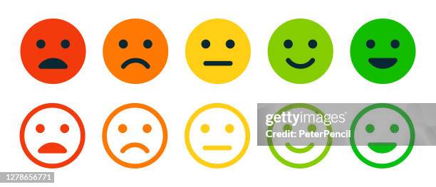 bewertungszufriedenheit. set von emotion lächeln - vorzüglich, gut, normal, nicht gut, bett. vektor-stock-illustration - menschliches gesicht stock-grafiken, -clipart, -cartoons und -symbole