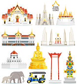 Thai famous landmark icons. Vector illustrations.
