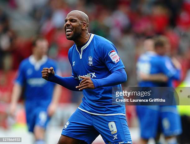 Marlon King of Birmingham City celebrates during the npower Championship match between Nottingham Forest and Birmingham City at City Ground on...