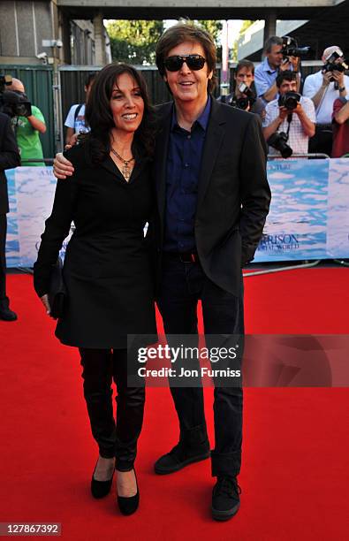 Olivia Harrison and Sir Paul McCartney attend the "George Harrison: Living In The Material World" UK premiere at BFI Southbank on October 2, 2011 in...